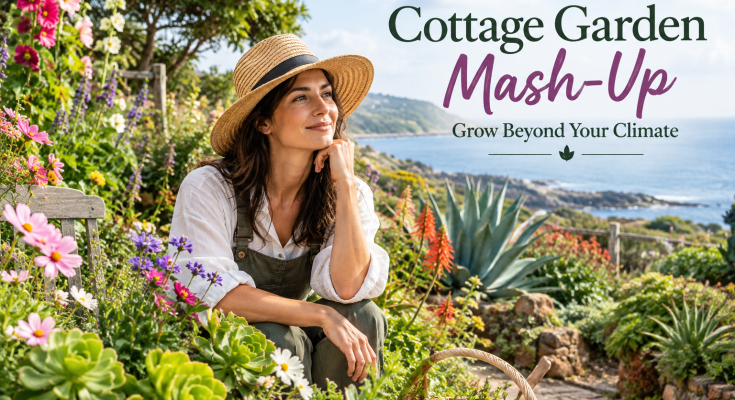 beautiful cottage garden with colorful flowers and green plants